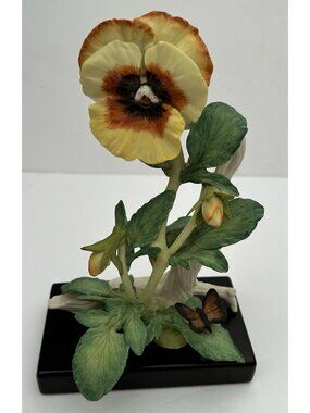 Cybis Porcelain Sculpture China Made Yellow Pansies w/ Butterfly Signed Ltd #949